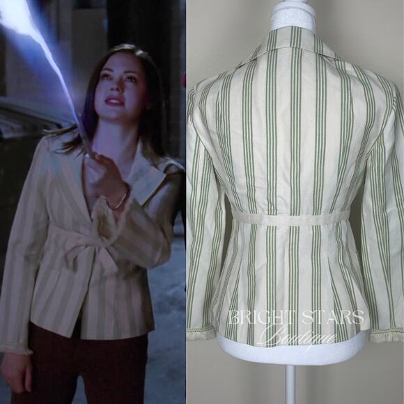 Rare Stripe Blazer Jacket ASO Paige Matthews Charmed Cream Green Bow 6 Vintage - Picture 2 of 10